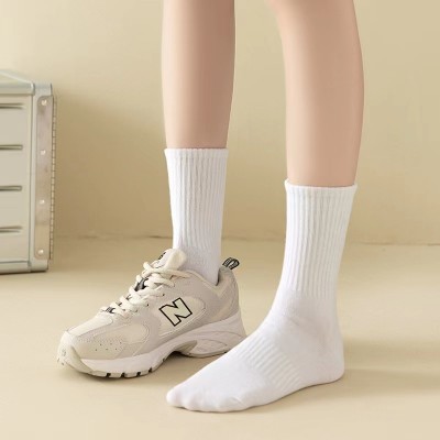 送同款纯棉男女秋冬中筒袜纯色堆堆袜白色长筒袜    数量3双